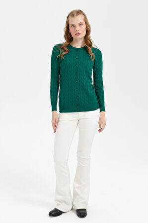 Kadın Sıfır Yaka Dikişsiz Saç Örgülü Hırka Ö.Başı