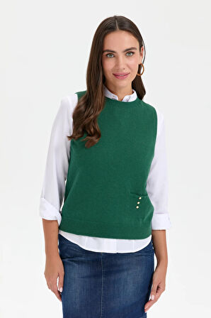 Kadın Sıfır Yaka Dikişsiz Cepli Yün Süveter Ö.Başı