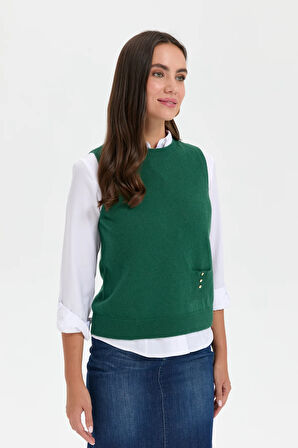 Kadın Sıfır Yaka Dikişsiz Cepli Yün Süveter Ö.Başı