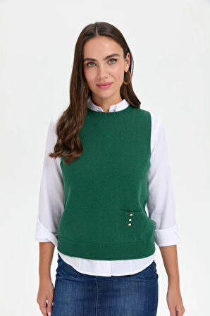 Kadın Sıfır Yaka Dikişsiz Cepli Yün Süveter Ö.Başı