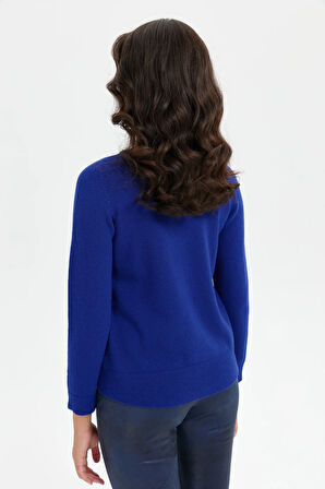 Kadın Sıfır Yaka Dikişsiz Önü Taşlı Fermuarlı Yün Hırka K.Saks