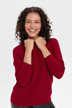 Kadın Sıfır Yaka Dikişsiz Önü Yürütmeli Yün Kazak V.Çürüğü