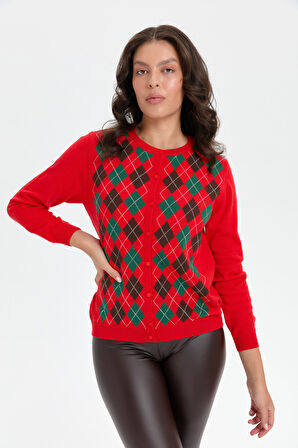 Kadın Sıfır Yaka Önü Baklavalı Yün Hırka Mercan