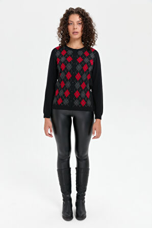 Kadın Sıfır Yaka Önü Baklavalı Yün Hırka Siyah