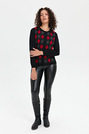 Kadın Sıfır Yaka Önü Baklavalı Yün Hırka Siyah