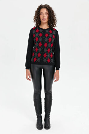 Kadın Sıfır Yaka Önü Baklavalı Yün Hırka Siyah