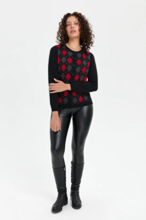 Kadın Sıfır Yaka Önü Baklavalı Yün Hırka Siyah