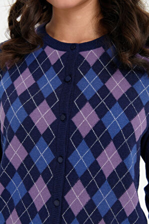 Kadın Sıfır Yaka Önü Baklavalı Yün Hırka Y.A Lacivert