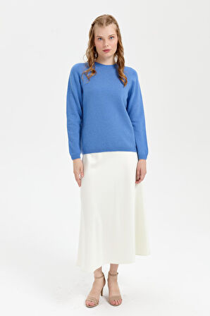 Kadın Sıfır Yaka Klasik Yün Kazak O.Mavi