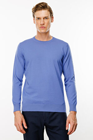 Erkek Basic Sıfır Yaka İnce Triko Kazak Eflatun