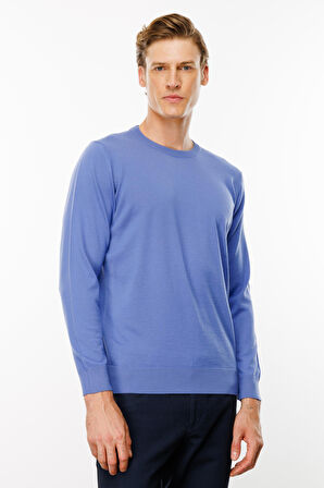 Erkek Basic Sıfır Yaka İnce Triko Kazak Eflatun