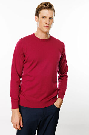 Erkek Basic Sıfır Yaka İnce Triko Kazak Sıklamen