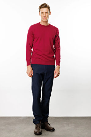 Erkek Basic Sıfır Yaka İnce Triko Kazak Sıklamen