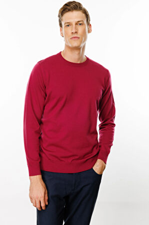 Erkek Basic Sıfır Yaka İnce Triko Kazak Sıklamen