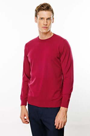 Erkek Basic Sıfır Yaka İnce Triko Kazak Sıklamen