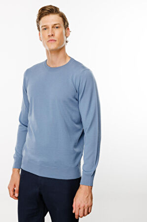 Erkek Basic Sıfır Yaka İnce Triko Kazak H.Mavi