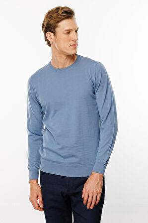 Erkek Basic Sıfır Yaka İnce Triko Kazak H.Mavi