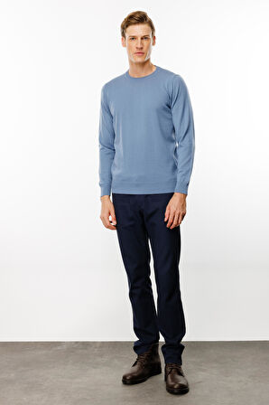 Erkek Basic Sıfır Yaka İnce Triko Kazak H.Mavi