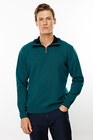 Erkek Fermuarlı Yaka Klasik Yün Kazak K.Ö.başı