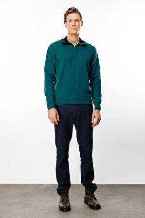 Erkek Fermuarlı Yaka Klasik Yün Kazak K.Ö.başı