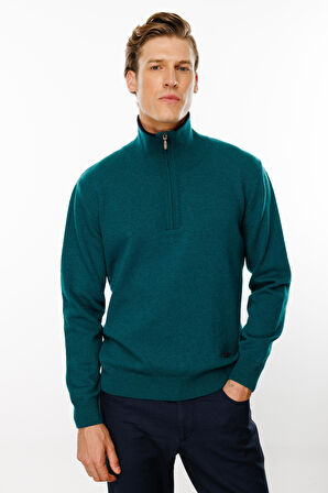 Erkek Fermuarlı Yaka Klasik Yün Kazak K.Ö.başı