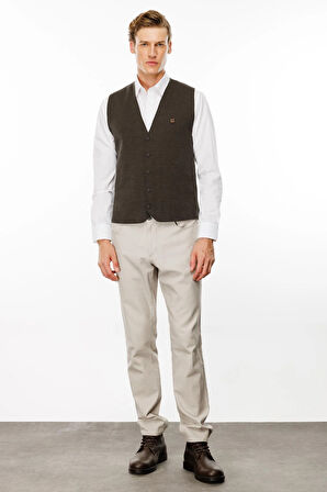 Erkek V Yaka Düz Yün Yelek A.Kahve