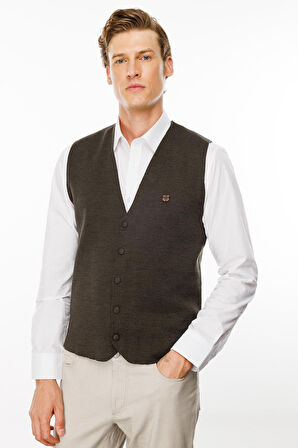Erkek V Yaka Düz Yün Yelek A.Kahve