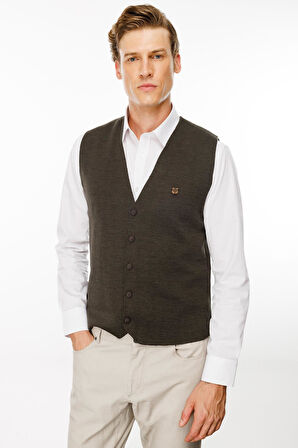 Erkek V Yaka Düz Yün Yelek A.Kahve