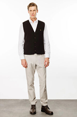 Erkek V Yaka Düz Yün Yelek K.Kahve