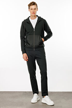 Erkek Kapüşonlu Kanguru Cepli Eşofman Üstü Haki