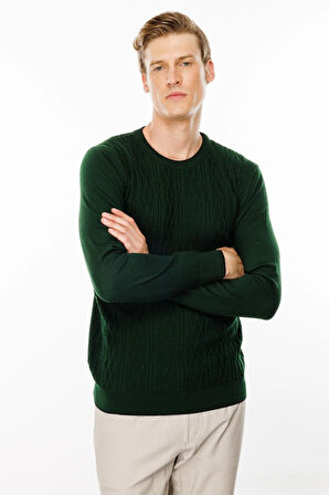 Erkek Sıfır Yaka Önü Baklava Örgü Kazak A.Yeşil