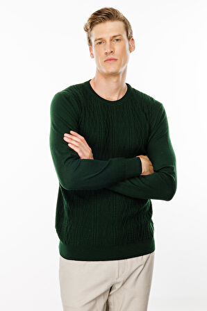 Erkek Sıfır Yaka Önü Baklava Örgü Kazak A.Yeşil