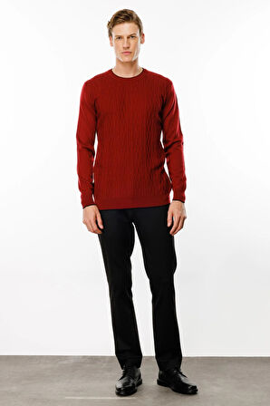 Erkek Sıfır Yaka Önü Baklava Örgü Kazak Bordo