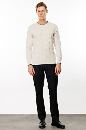 Erkek Sıfır Yaka Önü Baklava Örgü Kazak V.Bej