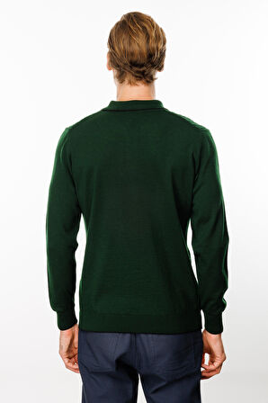 Erkek Polo Yaka Önü Baklava Örgü Kazak A.Yeşil