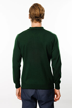 Erkek Polo Yaka Önü Baklava Örgü Kazak A.Yeşil