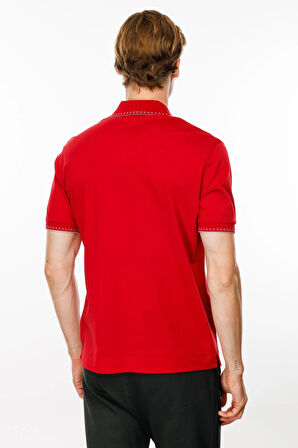 Erkek Polo Yaka Yakası Fermuarlı T-shirt Kırmızı