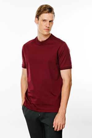 Erkek Sıfır Yaka Basic Pamuklu T-shirt Bordo