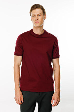 Erkek Sıfır Yaka Basic Pamuklu T-shirt Bordo