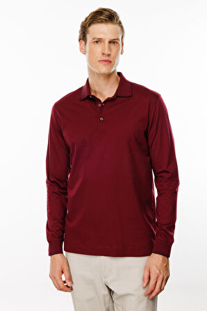 Erkek Polo Yaka Uzun Kollu Sweatshirt Bordo