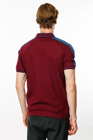 Erkek Polo Yaka Omuzu Şeritli T-shirt Bordo
