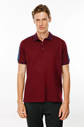 Erkek Polo Yaka Omuzu Şeritli T-shirt Bordo