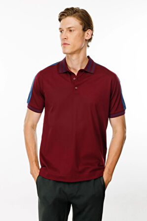 Erkek Polo Yaka Omuzu Şeritli T-shirt Bordo