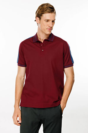 Erkek Polo Yaka Omuzu Şeritli T-shirt Bordo