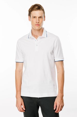 Erkek Polo Yaka Yakası Çizgili T-shirt Beyaz