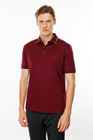 Erkek Polo Yaka Yakası Çizgili T-shirt Bordo