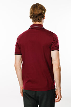 Erkek Polo Yaka Yakası Çizgili T-shirt Bordo