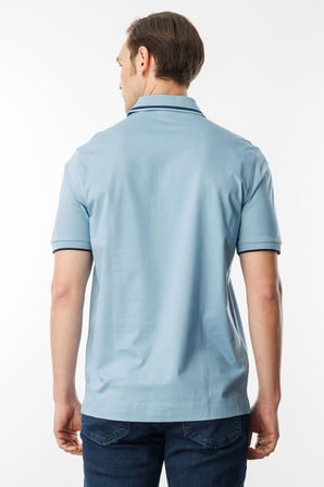 Erkek Polo Yaka Yakası Çizgili T-shirt Mavi