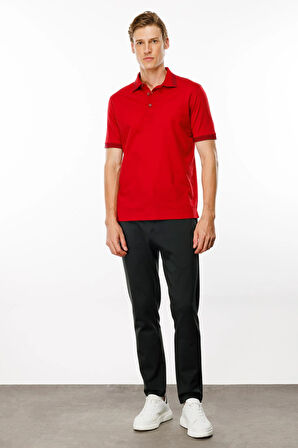 Erkek Polo Yaka Yakası Şerit Desenli T-shirt Kırmızı