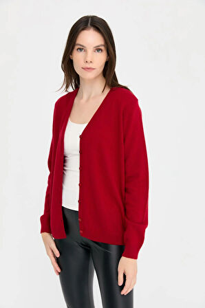 Kadın V Yaka Hırka Yün K.Kırmızı